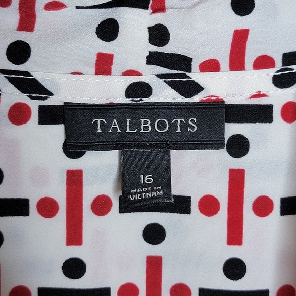 Talbots | White Red Black Print Tie Neck Secretary Tank Blouse Size 16 - Picture 3 of 4